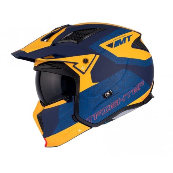 Triál bukósisak MT Streetfighter SV S Totem C3 matt kék/sárga